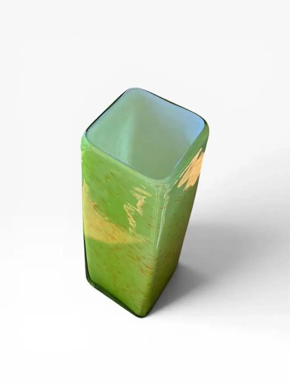 Modern Citron Lime Green Glass Vase – Square Hand Blown Table Centerpiece